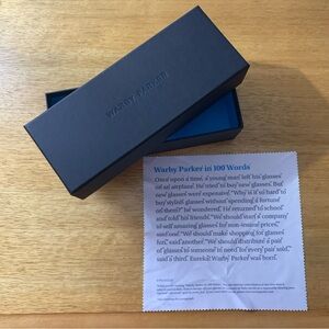 Warby Parker Navy Blue Hardcover Case - Box & Lens Cloth- WP in 100 Words